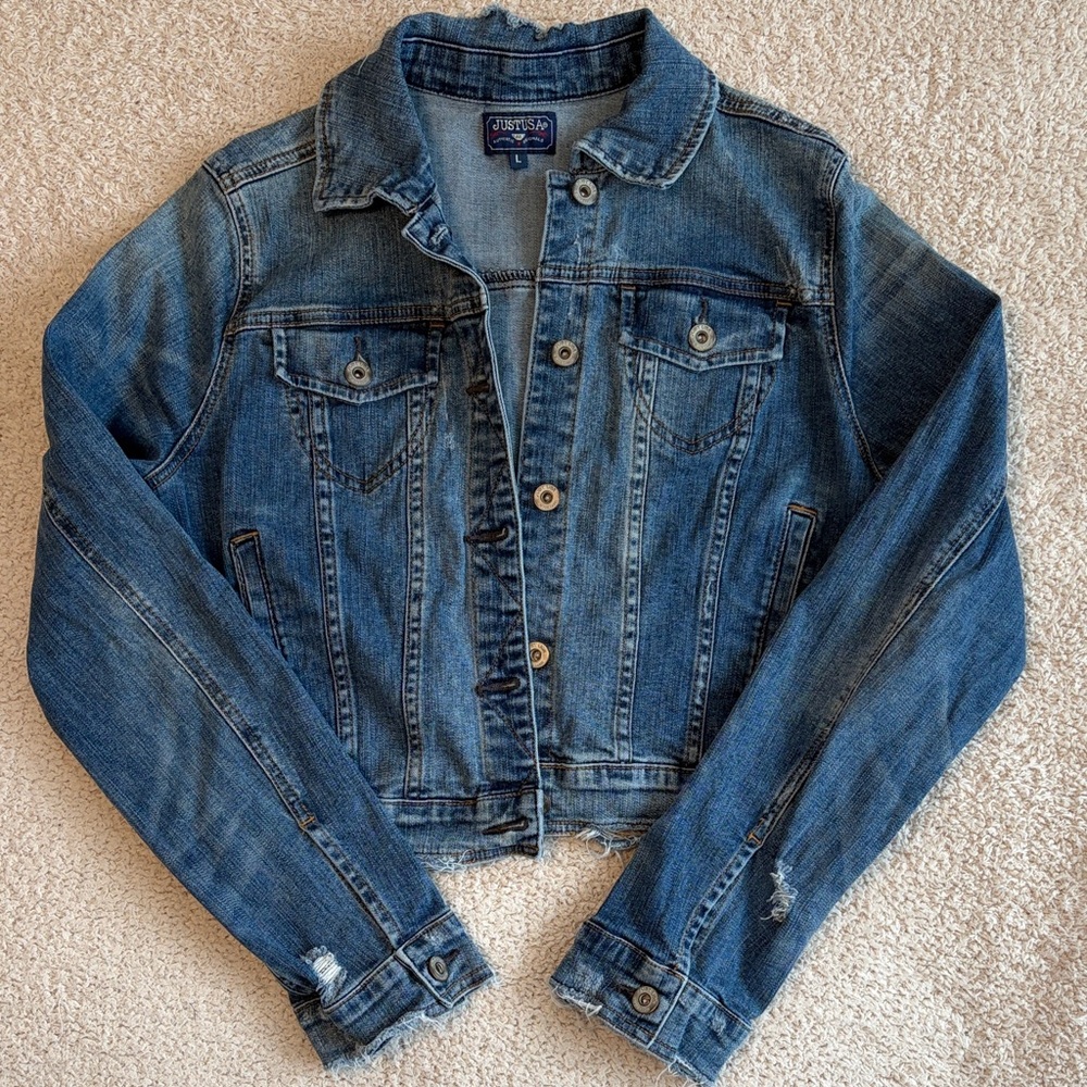 Just USA Distressed Cropped Denim Jacket